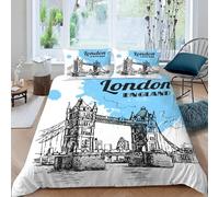 PUOJIEAT 3D Tower Bridge King Size Duvet Cover Sets London Bedding Set Soft Brushed Microfiber Quilt Cover 230x220 cm Bedroom Decor and 2 Pillowcases YUH384