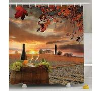 PUOJIEAT 3D Vineyard Shower Curtain, Wine Bathroom Curtain Polyester Fabric Waterproof Shower Curtains, Shower Curtain Mould Proof with 12 Hooks, 180 x 180 cm 6891-FG