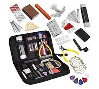 Puooifrty Replacement 72Pcs Guitar Tool Kit Repair Maintenance Tools String Action Ruler Guitar Bridge Pins Strings Picks with Carry Bag