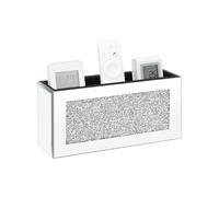 Puorseng Mirrored Remote Control Holder Wall Mount Remote Control Holder Glass Crystal Crushed Diamond Remote Holder for Living Room and Bedroom Wall Storage Decor