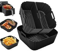 Puosike Air Fryer Silicone Liner, 4.5-8L Silicone Airfryer Liners Square Reusable, Air Fryer Accessories for Tefal, Ninja, Tefal, COSORI, Russell Hobbs, Chefman (Black)