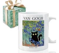 Puouoonyi Classic Famous Art Paintings Funnt Cat Mug Gift for Artist Art Lover Teacher Students, Irises Vincent Van Gogh Mug Birthday Gifts for Women Men 11oz