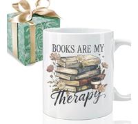 Puouoonyi Funny Book Mug Gift for Book Lovers Readers, Books Are My Therapy Novelty Books Gift for Librarian Bookish Bookworm Women 11oz