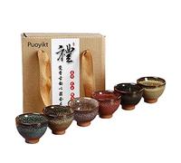 Puoyikt Chinese Ceramic Kung Fu Tea Set of 6, Japanese Tea Cup, Sake Cup, Ceramic Tea Cup, Ceramic Tea Set (6 colors)
