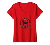 Pup Culture: Dog Lover's Entertainment Icon Collection V-Neck T-Shirt, Women, Red, XXL