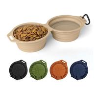 Pup Culture Dual Collapsible Dog Bowls | Silicone Travel Water Bowl for Dogs | Food Grade, No Plastic Rim, Portable Dog Bowl for Food and Water - Easy to Clean | BPA Free and Safe for Your Pup-Tan