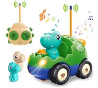 Pup Go Dinosaur Remote Control Car for Toddlers Age 1 2 3 Years Old, RC Cartoon Toy with Music & Lights Effects, 2 Removable Dino Dolls, for Kids Boys Girls (Forest Green)