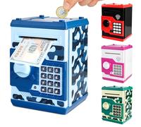 Pup Go Electronic Piggy Bank ATM for Kids Ages 3+, Password Money Safe with Auto Cash Scroll Machine, Money Box for Notes & Coins, Birthday Gift Toys for Boys Girls 3 4 5 6 7 8 9 Years Old (Camo Blue)