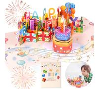Pup Go Musical Birthday Card with Lights and Blowable Candle, 8" x 6" - 3D Pop Up Greeting Card for Women, Men, Kids, Husband, Wife, Daughter and Friends, Light-Yellow