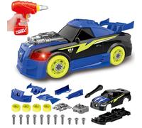 Pup Go Take Apart Toy Racing Car for Age 3+ Year Old Boys, 2 in 1 Build Your Own Car Kit with Toy Drill & Power Tools, Construction Toys, Kids Building Toys with 4 Spare Screws, for Kids