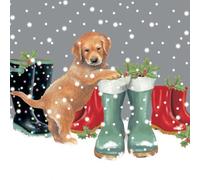 'Pup in Boots' Yellow Labrador with wellington wellie boots 10 pack of small square Christmas cards