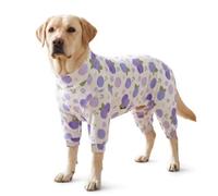 PUPBIUBIU Dog Pajamas 4XL for Dogs 51-77 lbs, Purple Blueberry Onesie | Soft stretch-knit onesie with adorable blueberry floral print - 4-leg coverage in 9 sizes for dogs 9-132 lbs.