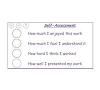 Pupil Self-Assessment 3 Faces School Stamp - Large Format. 4 Personal Statements for Students to Complete with a Happy, Sad, OK/Flat Face. Choice of Ink Colours (Violet)