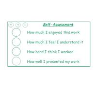 Pupil Self-Assessment 3 Faces School Stamp - Large Format. 4 Personal Statements for Students to Complete with a Happy, Sad, OK/Flat Face. Choice of Ink Colours (Green)