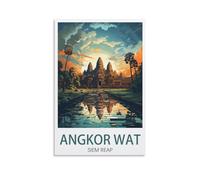 PuPLuM Angkor Wat Siem Reap Cambodia Vintage Travel Posters Sunset 08x12inch(20x30cm) Canvas Wall Art Posters for Living Room Decor Paintings for Home Decor