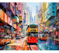PuPLUm DIY Paint by Numbers for Adults Hong Kong City Street Scene Painting by Numbers Kit for Wall Decor,40x50cm,Without Frame