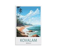 PuPLuM Kovalam Beach Kerala Vintage Travel Posters Landscape 24x36inch(60x90cm) Canvas Wall Art Posters for Living Room Decor Paintings for Home Decor