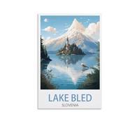 PuPLuM Lake Bled Slovenia Vintage Travel Posters Mountain 08x12inch(20x30cm) Canvas Wall Art Posters for Living Room Decor Paintings for Home Decor