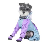PupMist Full Coverage Small Dog Raincoat, 4-Leg Waterproof Jacket with Leash Hole & Backpack, Quick-Dry Pet Rain Gear for Teddy, Bichon, Schnauzer (Blue&Purple, Large(Suggest weight8.8-13.2lb))