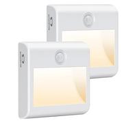 Pupow Night Light, 2 Pack Motion Sensor, AUTO/ON/OFF, Built-in Magnet, White, Polycarbonate, 4000K Natural White, 7 LED, 0.4W, 80,000 Hours, 3M/120° Motion Detection, 30 Sec Auto Off