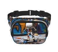 Puppet on skateboard Fitness travel shoulder bag, fashionable and casual waist bag, square double-layer waist bag, Black, One Size, Black, One Size