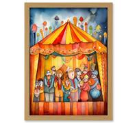 Artery8 Puppet Theatre Stage End of Show Applause Modern Folk Art Watercolour Painting Artwork Framed Wall Art Print A4