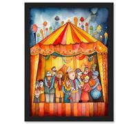Puppet Theatre Stage End of Show Applause Modern Folk Art Watercolour Painting Artwork Framed Wall Art Print A4 Artery8 Black One Size