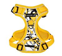 Puppia Abstract Dog Harness H Sturdy Adjustable Neck and Chest Reflective Paint Pattern Front and Back D-Ring for Small and Medium Dogs, Yellow, Medium