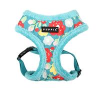 Puppia Alyssa Dog Harness Over-The-Head Warm Winter Flower Pattern Adjustable Chest for Small and Medium Dog, Aqua, Small