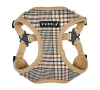 Puppia Lucas Dog Comfort Harness C (Step-in) Fashionable Checkered Pattern Spring Summer Harness for Small and Medium Dogs, Beige, Small