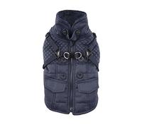 Puppia Wilkes Winter Dog Coat with Integrated Harness No Pull Cold Weather Waterproof Warm Fleece Back Zipper for Small & Medium Dog, Navy, Small