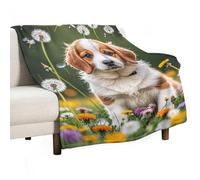 Puppies and Dandelions Blanket, Soft Flannel Fleece Blankets Quick-Dry, Lightweight Throw Blanket for Couch, Bed, Office & Travel, Ideal Gift for Family & Friends, 60"x80"