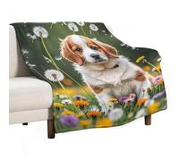 Puppies and Dandelions Blanket, Soft Flannel Fleece Blankets Quick-Dry, Lightweight Throw Blanket for Couch, Bed, Office & Travel, Ideal Gift for Family & Friends, 70"x80"