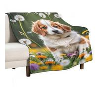Puppies and Dandelions Blanket, Soft Flannel Fleece Blankets Quick-Dry, Lightweight Throw Blanket for Couch, Bed, Office & Travel, Ideal Gift for Family & Friends, 50"x70"