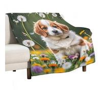 Puppies and Dandelions Blanket, Soft Flannel Fleece Blankets Quick-Dry, Lightweight Throw Blanket for Couch, Bed, Office & Travel, Ideal Gift for Family & Friends, 30"x40"