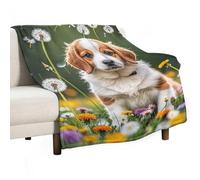 Puppies and Dandelions Blanket, Soft Flannel Fleece Blankets Quick-Dry, Lightweight Throw Blanket for Couch, Bed, Office & Travel, Ideal Gift for Family & Friends, 40"x50"