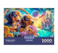 Puppies in Basket, Fairy Castle Backdrop 1000Pc Jigsaw Puzzle Cute Pet Dog Educational & Challenging, Gift for All 70x50cm/1000pcs