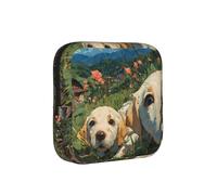Puppies Playing On The Lawn American Flag Compact Sanitary Napkin Storage Bag for Women - Portable and Stylish with Zipper for Daily Carry