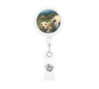 Puppies Playing On The Lawn Retractable Badge Holder is Durable Sturdy Comes with A Lanyard for Office Hospital Staff Wearing