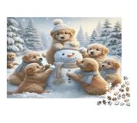 Puppies Snowman Puzzle 1000 Piece Recycled Paper for Adults Adult Jigsaws Educational Game Decompression Fun Home Present Great Gift Idea for Relaxation 38x26cm/1000pcs