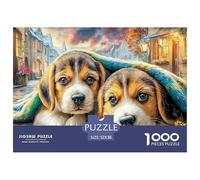 Puppies Under Blanket 1,000 Piece Two Dogs Cheerful Vibrant Portraitplastic 3D Puzzle for The Whole Family Durable Interlocking Thick Pieces Family Activity 52x38cm/1000pcs