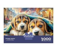 Puppies Under Blanket 1000 Piece Jigsaw Puzzles Two Beagles Resting for Adults Educational Game Beautiful Decoration Challenge High Difficulty Birthday Gifts 70x50cm/1000pcs