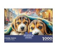 Puppies Under Blanket Thousand Piece Two Dogs Cheerful Vibrant Portraitcardboard Jigsaw Puzzle for Adults Premium Precision Cut Thick Pieces Home Decor Wall Decor 38x26cm/1000pcs