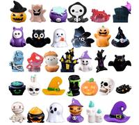 Puppify 32pcs Halloween Mini Resin Figures - 32 Styles Tiny Animals, Pumpkins, Ghosts & Skulls - Bulk Miniatures for Party Favors, Bag Fillers, Fairy Garden, Dollhouse, Plant Pot Decorations