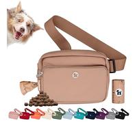 Puppington 3-in-1 Crossbody Dog Walking Bag & Treat Pouch with Matching Planet Safe Poop Bags & Built-In Dispenser - Dog Mom Gift for Puppy Training with Zippered Pockets (Latte Beige)