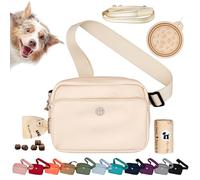 Puppington 3-in-1 Crossbody Treat Pouch for Pet Training - Compostable Poop Bags, Built-In Bag Dispenser, Slow-Feeding Travel Bowl & Reflective Leash - Dog Walking Bag, Vanilla Cream, One Size, Belt