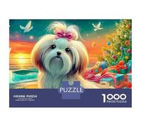 Puppy 1000 Piece Extra-Thick Cardboard Cute Shih Tzu Puzzle Kids Cognitive Concentration Training Housewarming Gift for Family 52x38cm/1000pcs