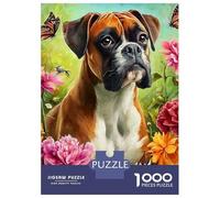 Puppy 1000 Piece Recycled Cardboard Boxer Dog in Flowers Puzzle, Concentration Training, Personalised Gift, Wall Decor & After-School Fun 38x26cm/1000pcs