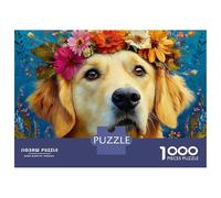 Puppy 1000 Piece Recycled Cardboard Golden Retriever with Flowers Puzzle, Concentration Training, Personalised Gift, Wall Decor & After-School Fun 52x38cm/1000pcs
