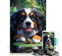 Puppy And Frog Friends Bernese Mountain Jigsaw 1000 Pieces for Adults Cognitive Toy Bonding Time Pattern Assembly Santa Wish Item (38x52cm)